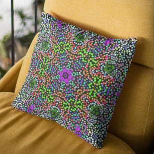 Almofada Dot Mandala Flor Verde Roxo e Laranja