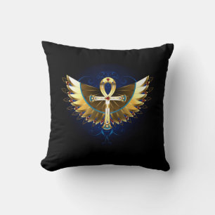Almofada Dourada Ankh com Asas