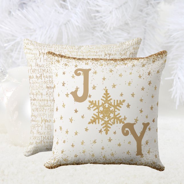 Almofada Dourada e branca, Elegante JOY Estrela de Natal (Gold and White, Elegant JOY Christmas Star Throw Pillow)