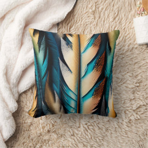Almofada Dourada e Teal Feather Art
