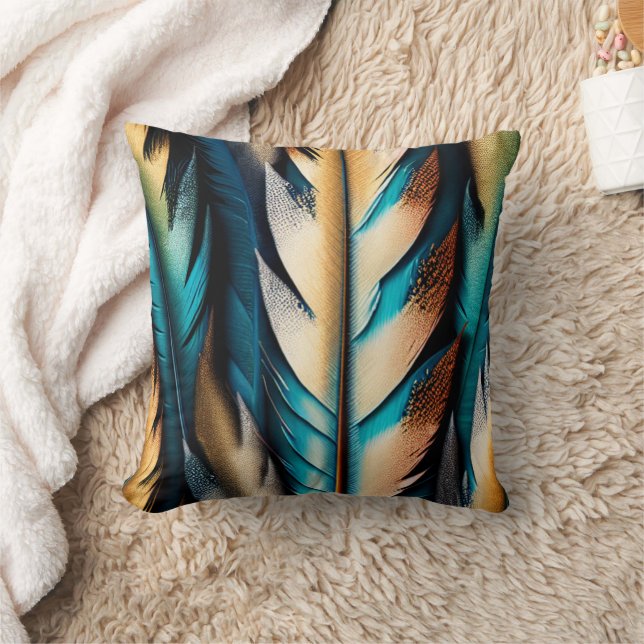 Almofada Dourada e Teal Feather Art (Cobertor)