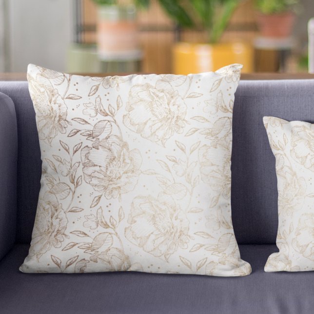 Almofada Dourada Faux Elegante Desenhando Florais Dando Pre (Criador carregado)