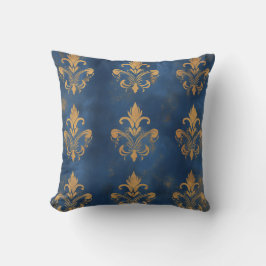 Almofada Dourada Fleur-de-Lis no Royal Blue