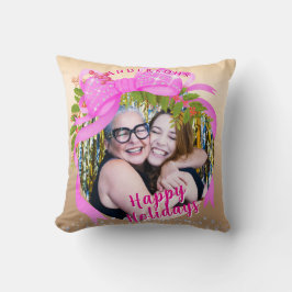 Almofada Dourada Foto de Natal de Fita Rosa Glittering