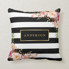 Almofada Dourada Moldura Floral  Listras Elegantes