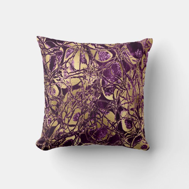 Almofada Dourada Natureza Glitter Roxo Abstrato Violeta Rox (Frente)