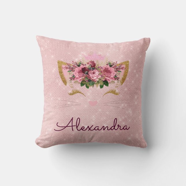 Almofada Dourada rosa rosa rosa cor-de-rosa Decoração da sa (Frente)