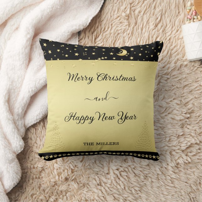 Almofada Douradas estrelas brilhantes de Natal, patas em ou (Cobertor)