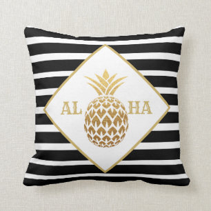 Almofada Dourado Abacaxi Preto Branco Aloha Tropical