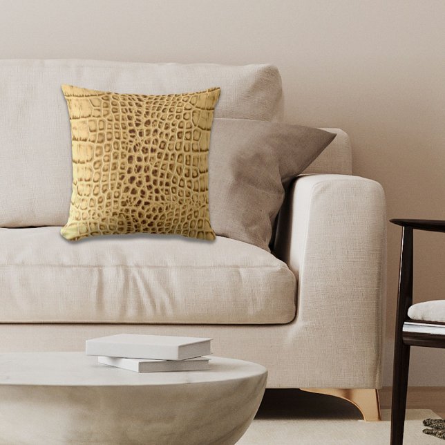 Almofada Dourado Alligator Leather do sudoeste (southwestern Gold brown Alligator Leather Throw Pillow)