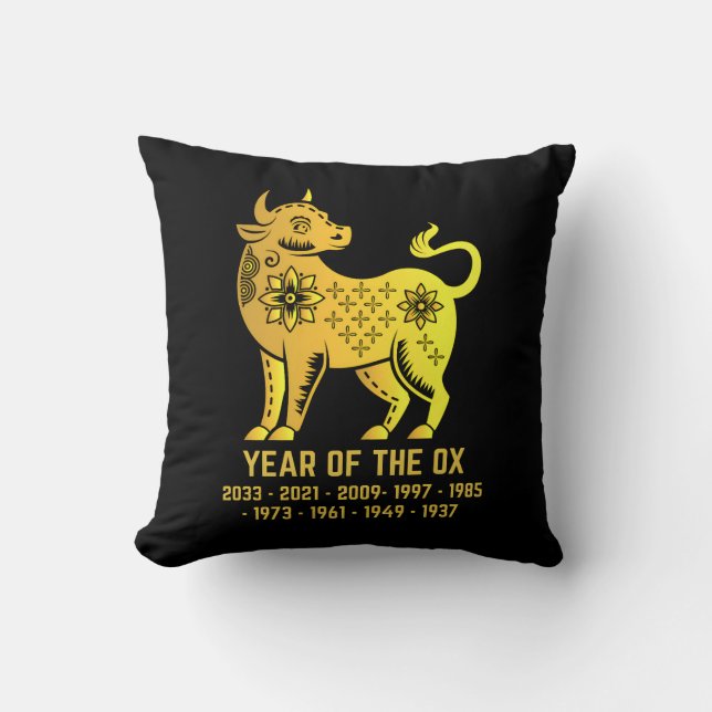 Almofada Dourado Ano De Gradiente Do Ox Zodiac Preto (Frente)
