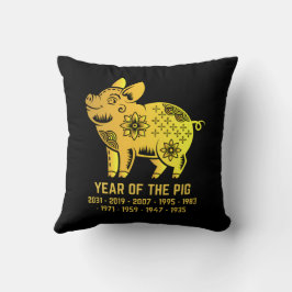 Almofada Dourado Ano De Gradiente Do Porco Zodiac Preto