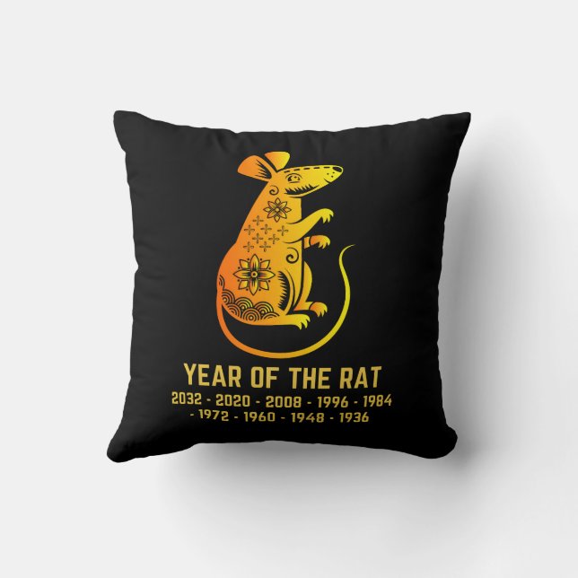Almofada Dourado Ano De Gradiente Do Rato Zodiac Preto (Verso)