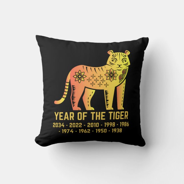 Almofada Dourado Ano De Gradiente Do Tigre Zodiac Negro (Frente)