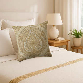 Almofada Dourado Antigo Ornado Paisley Luxo Herança Persa