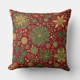 Almofada Dourado Antigo Verde Folhas de Natal Botânica de N