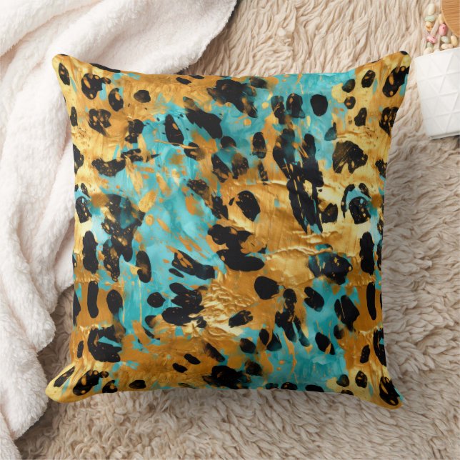 Almofada Dourado Aqua Black Lepard Animal (Cobertor)