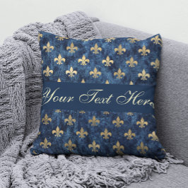 Almofada Dourado Azul Fleur De Lis Adicionar Seu Travesseir