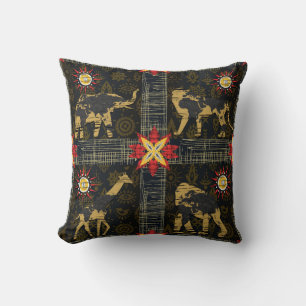 Almofada Dourado Blue Red Safari Mapa Mundial de Animais Af