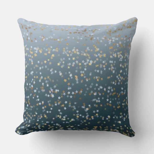 Almofada Dourado Branco Azul Estrelas Brilhante (Frente)
