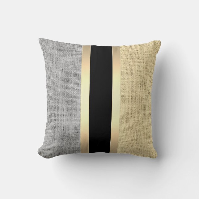 Almofada Dourado Burlap Moderno Striped (Frente)