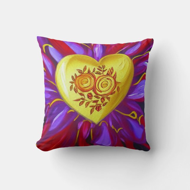 Almofada Dourado coração com Travesseiro decorativo Rosa (Frente)