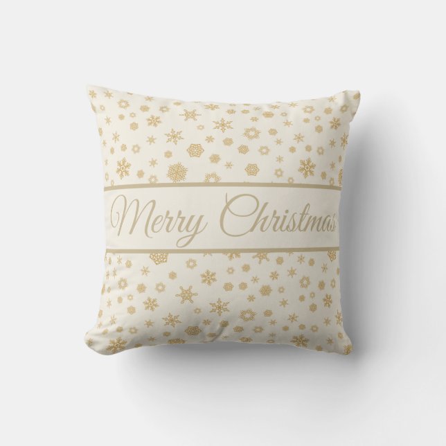 Almofada Dourado Cream Flocos de Neve Feliz Natal (Frente)