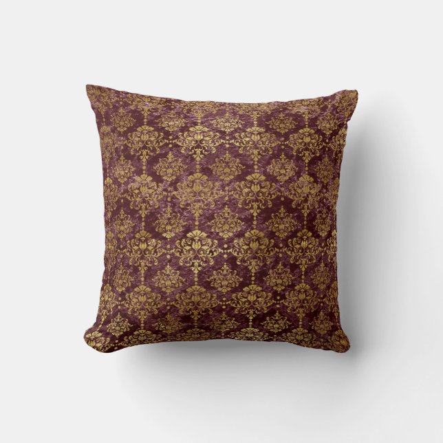 Almofada Dourado Damask on Burgundy Background (Frente)