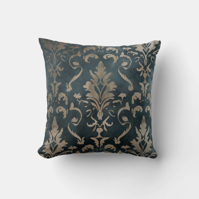 Almofada Dourado Damask on Deep Teal (Frente)