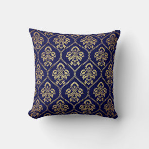 Almofada Dourado e azul: Damasco de luxo