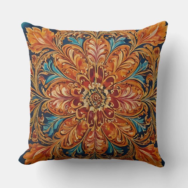 Almofada Dourado e Azul Ornamentado Antigo (Frente)