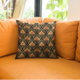 Almofada Dourado e vermelho Art Deco padrão sem descontinui