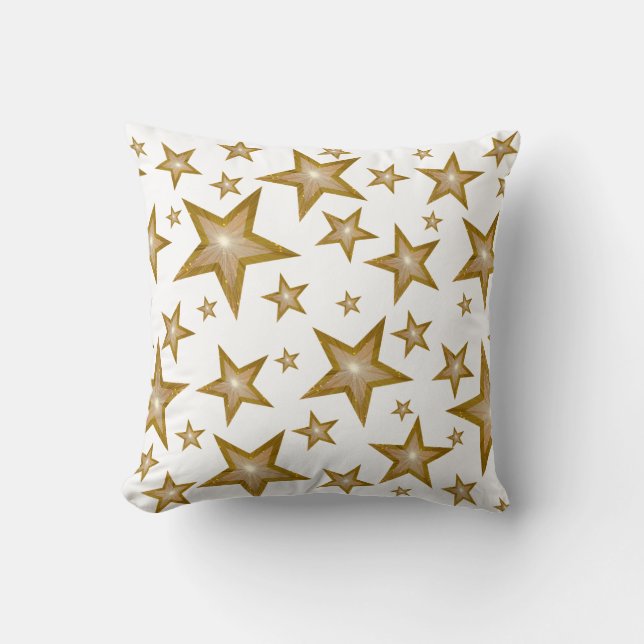 Almofada "Dourado" Estrelas brancas 'Texto' brancas, branco (Frente)