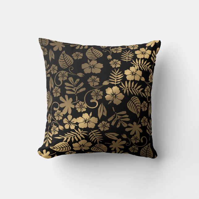 Almofada Dourado floral em preto (Frente)