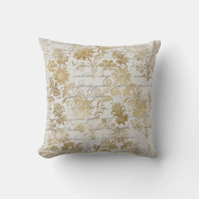 Almofada Dourado Floral francês Vintage (Frente)
