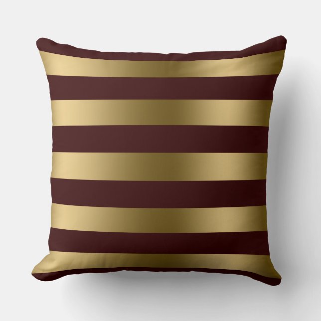 Almofada Dourado Moderno Stripes Borgonha Fundo Vermelho (Frente)