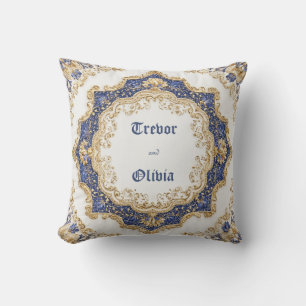 Almofada Dourado Opulento Estrela Azul Real Geométrico Barr