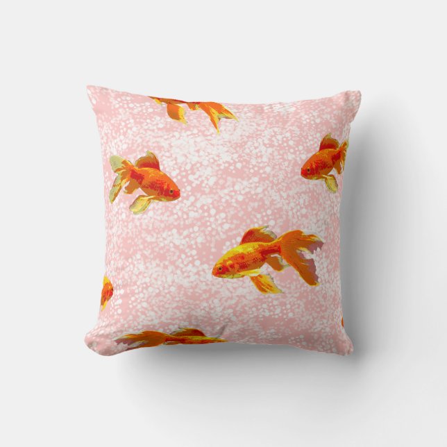 Almofada Dourado padrão de peixe rosa (Frente)