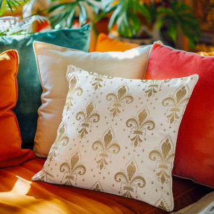 Almofada Dourado padrão uniforme de pulgas-de-lis em branco