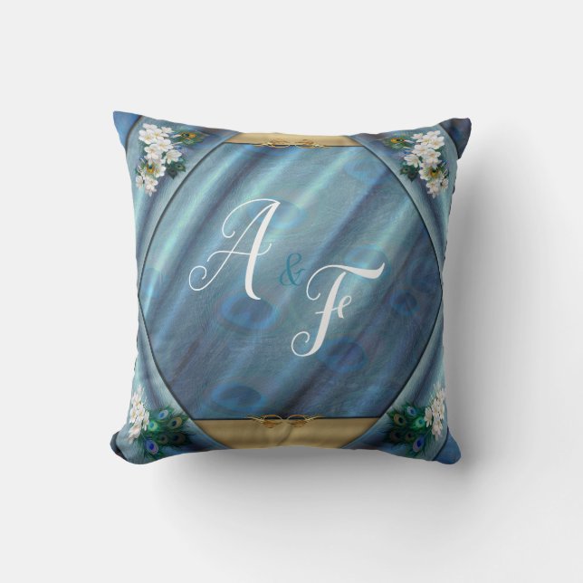 Almofada Dourado, Penas Peacock no Emerald Green Gift (Frente)