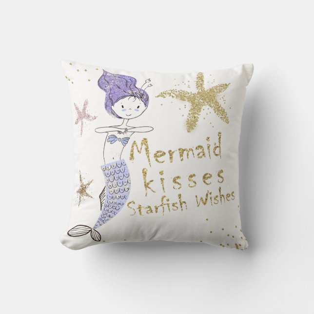 Almofada Dourado Roxo Brilho Beijos de Estrela do Mar Desej (Frente)