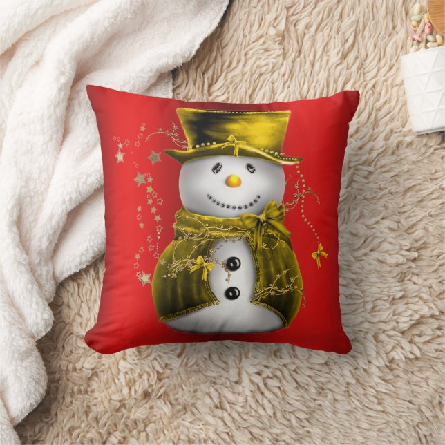 Almofada Dourado Snowman em Vermelho (Cobertor)