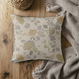 Almofada Dourado Suave Bege Pêssego Cinza Floral Moderna Ca