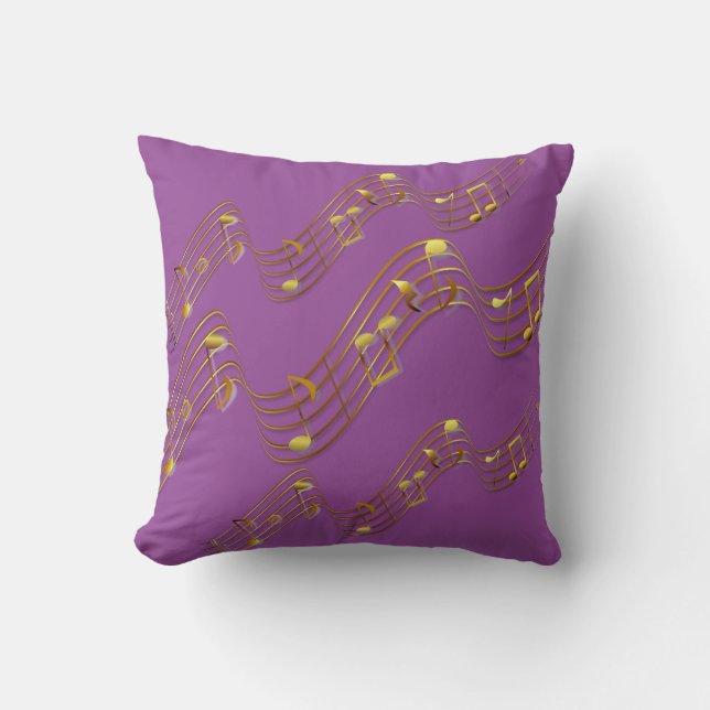 Almofada Dourado Swirl Music Notes Purple 2 Travesseiro dec (Frente)