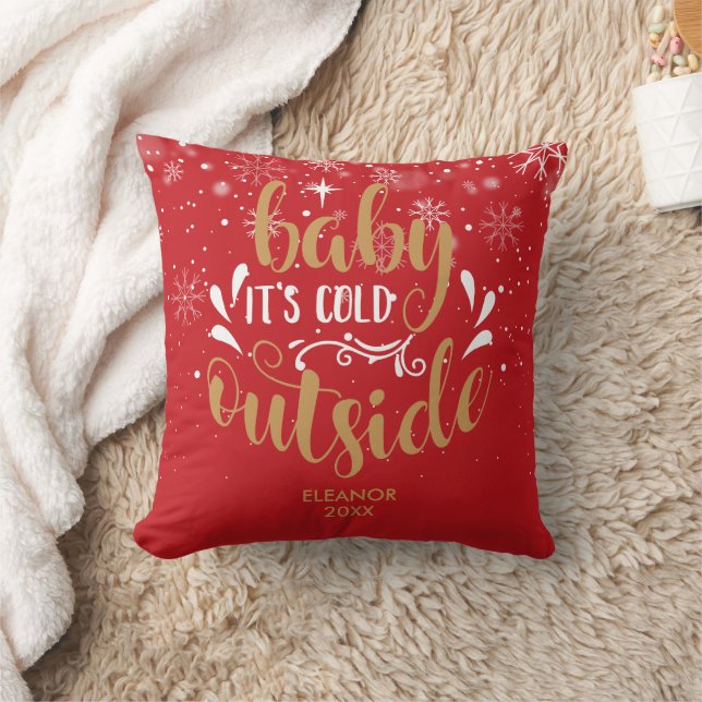 Almofada Dourado Vermelho Personalizado Bebê Está Frio Lá F (Cobertor)