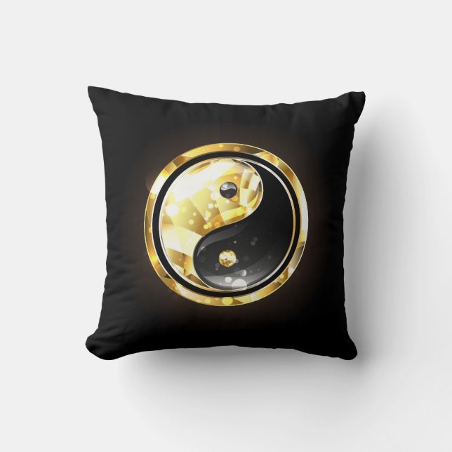 Almofada Dourado Yin Yang a preto (Frente)