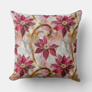 Almofada Dourados Swirls Borgonha Rosa Poinsettias de Natal