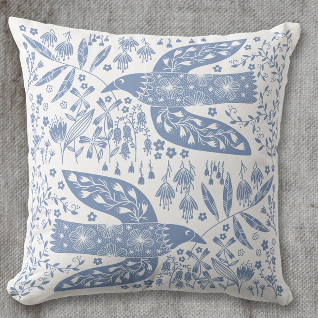 Almofada Dove Bird Blue (Blue and white Peace Doves bird pillow)