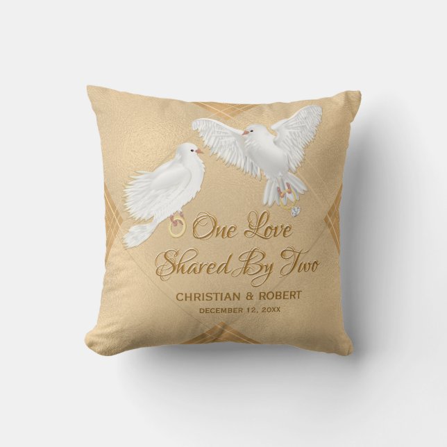 Almofada Dove Love Birds Faux Foil Casamento (Frente)