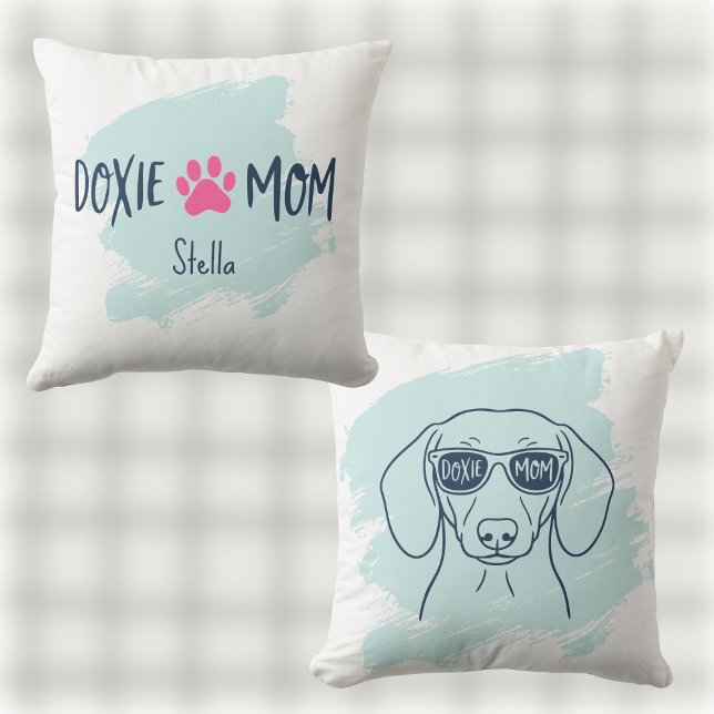 Almofada Doxie Mom Pillow Ice Blue Pastel Dachshund Name (Criador carregado)